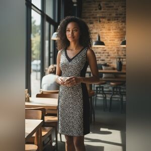 Animal Print Cocktail Dress White House Black Market Size M V-Neck Liner Zip